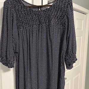 Terra & Sky Blue and White Puff Sleeve Smocked Blouse